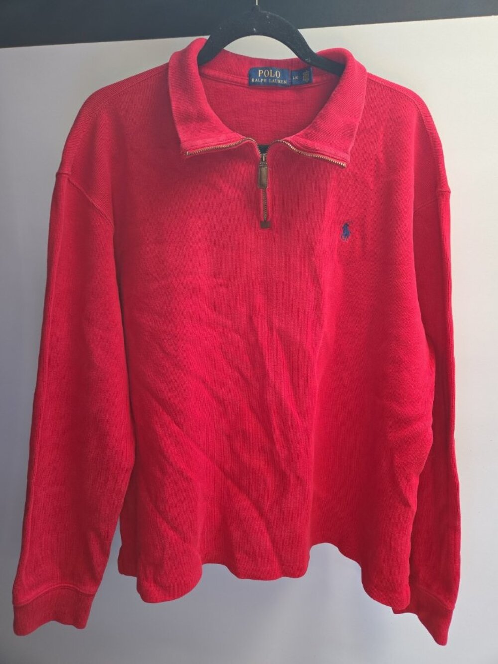 Polo Ralph Lauren Red Quarter Zip Cotton Sweater Mens Large Navy Pony New No Tag